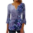 thumbnail image 3 of Dazajoo Womens Boho Blouses 3/4 Sleeve Vintage Floral Print Tunic Tops 2025 Summer Plus Size V Neck Flowy Henley Shirts,Blue,XXL, 3 of 6