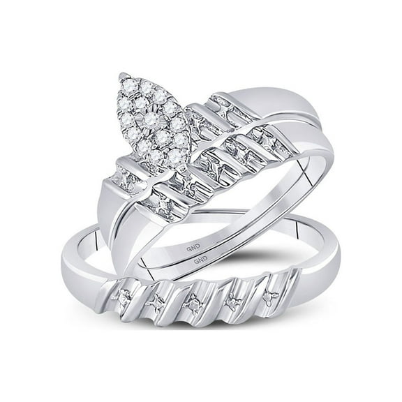 Diamond Princess 10kt White Gold His Hers Round Diamond Cluster Matching Wedding Set 1/8 Cttw