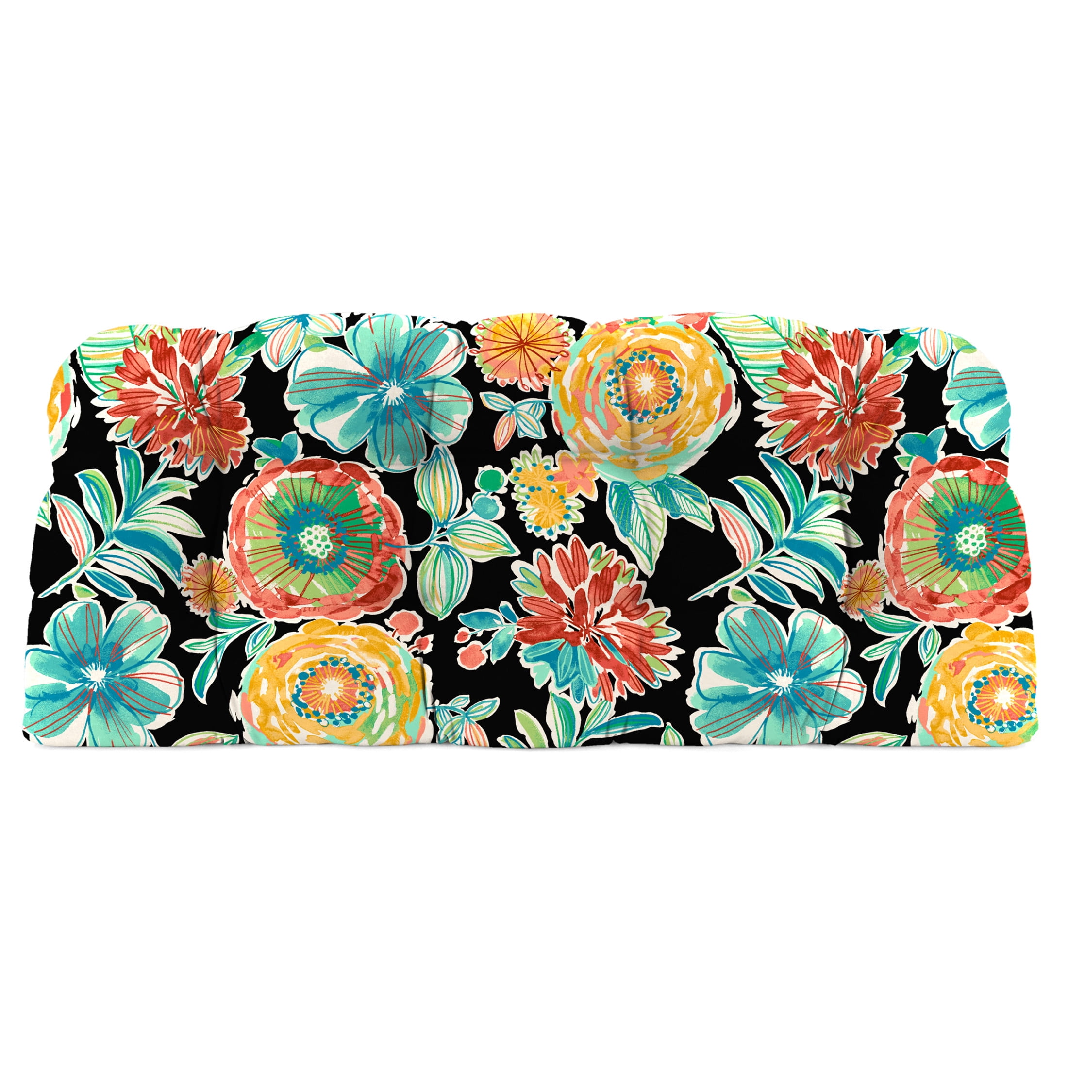 Jordan Manufacturing 3-Piece Colsen Noir Black Floral Tufted Outdoor Cushion with 1 Wicker Bench Cushion and 2 Wicker Seat Cushions