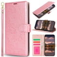 thumbnail image 4 of TECH CIRCLE Flip Wallet Phone Case with Wrist Strap for iPhone 13 Pro, Cute Floral PU Leather Cover with Card Slots/Cash Pocket, Lightweight Protective Slim Fold Stand Case, Pink, 4 of 11