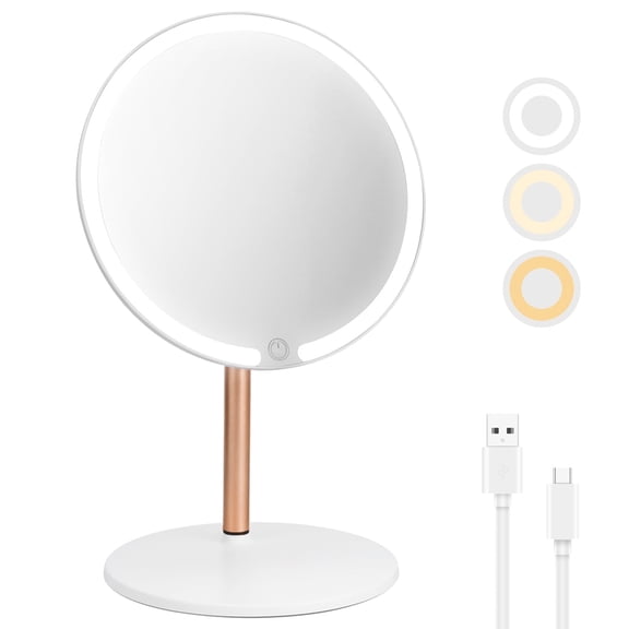 Makeup Mirror with Lights, Rechargeable Vanity Mirror with 3 Color Lights, Portable Travel Mirror for Travel/Dressing Room, Tabletop Bathroom Shaving Mirror