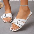 thumbnail image 6 of Domuza Sandals For Women 2026 Summer Flats Comfortable Wide Width Cute Slides Womens Casual Walking Beach PU Leather Shoes White 7（EU-38）, 6 of 7