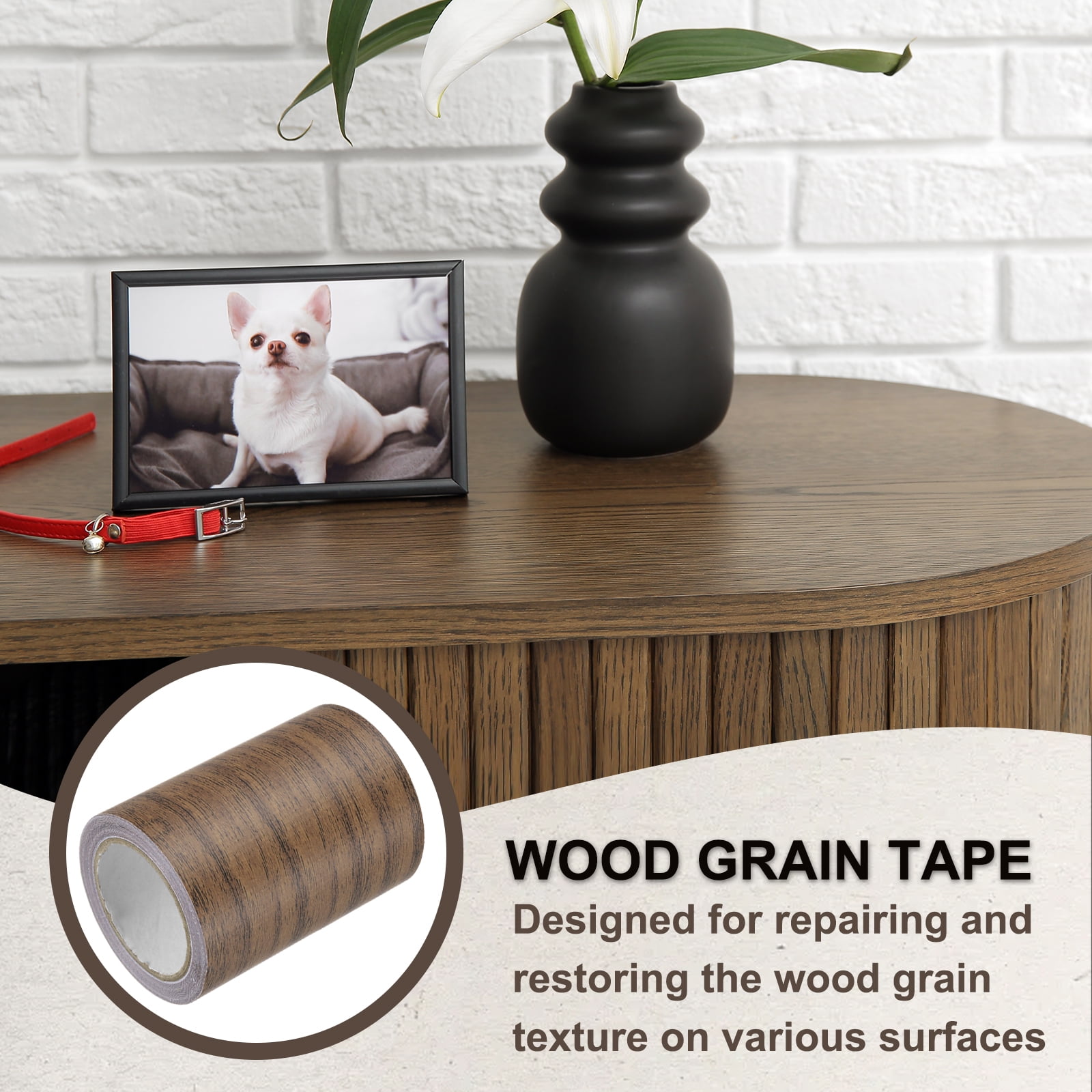 Uxcell Wood Grain Tape, Self-Adhesive Wood Texture Repair Tape for Furniture Dark Brown Oak 3.1" x 15 Ft