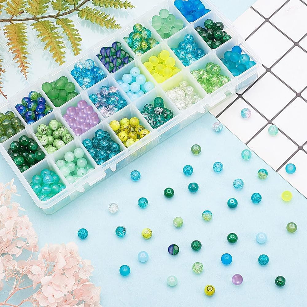 1 Box Glass Beads for Beading Jewelry Making with Steel Scissors Elastic Thread Stainless Steel Big Eye Beading Needles Mixed Color 8mm Hole:
