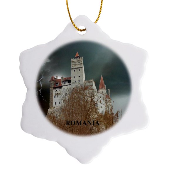 3drose, Dracula Castle in Romania, 3 inch Snowflake Porcelain Ornament