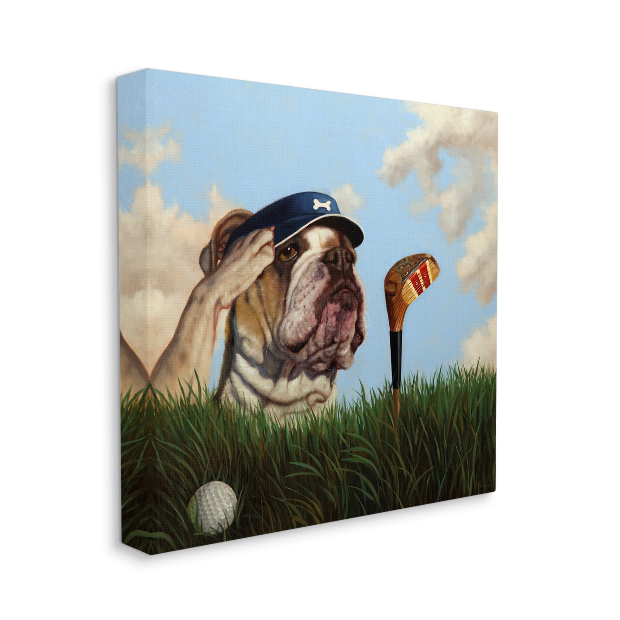 Stupell Industries Bulldog Golfing Illustration Animals & Insects Painting Gallery Wrapped Canvas Art Print Wall Art, 30 x 30