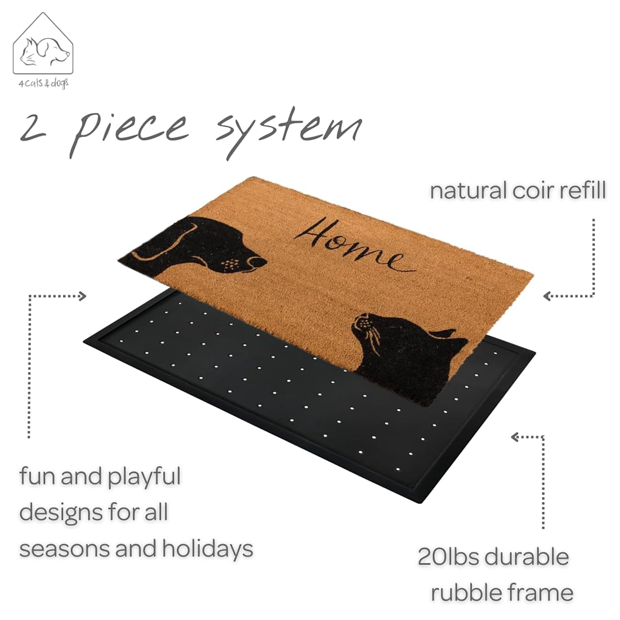 4 Cats & Dogs: Convertible 27 x 39" Entrance Mat, Hello & Goodbye (Includes Rectangle Core & Frame)