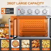 PlumChef 26QT Large capacity French Double-Door Air Fryer Convection Toaster Oven, 1700W,7 Preset Menus,7-in-1 Multi-Function for Bake, Roast, Grill, Toast, Dehydrate Defrost, Stainless Steel