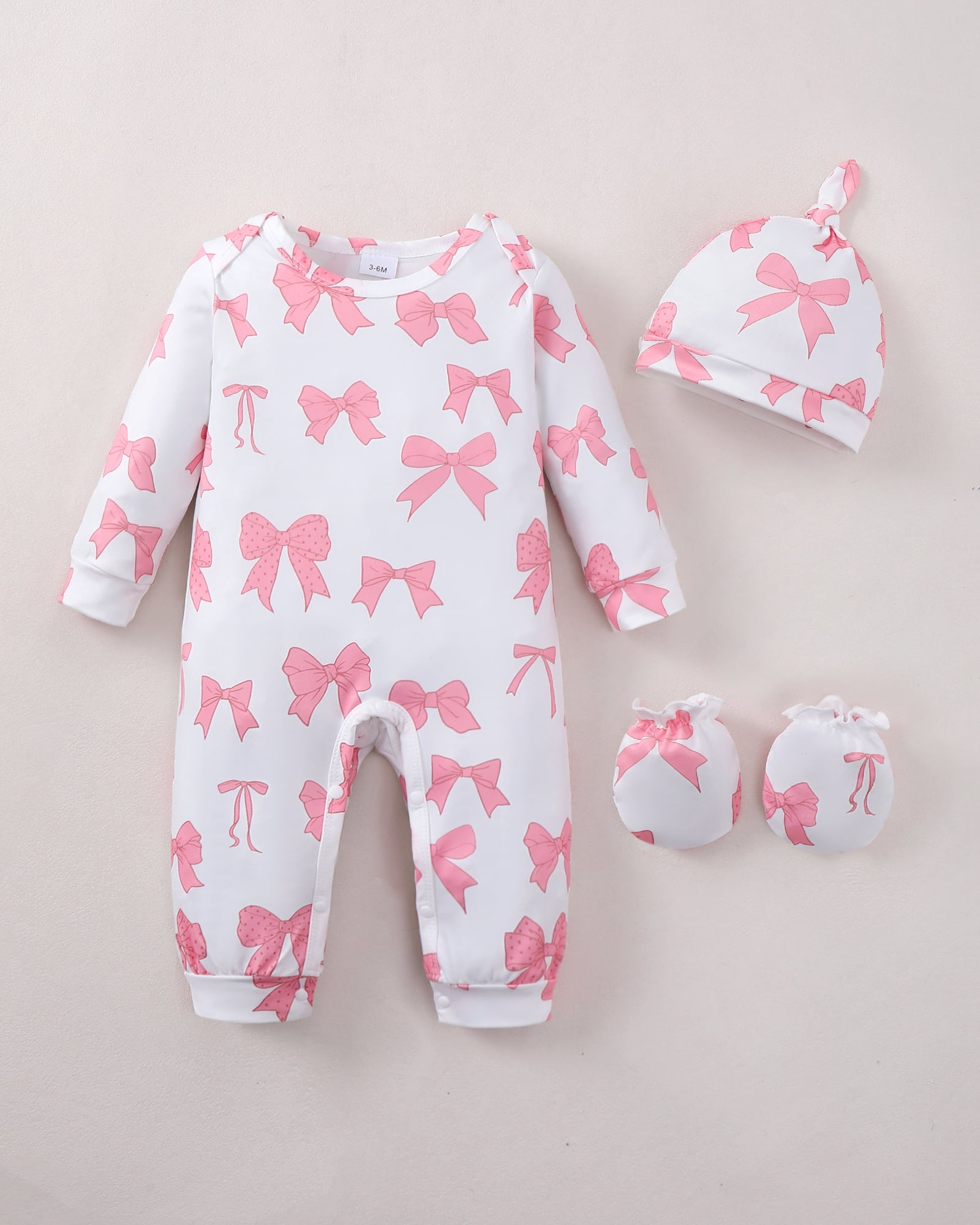 KIMI BEAR Newborn Baby Girls Layette Set 4 Packs Shower Gifts Essential Clothing Short Sleeves Long Sleeves Romper Top Pants and Bodysuit with Hats and Gloves 15pcs Clothes Pink NB
