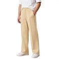 thumbnail image 6 of lnmuld Solid Kids Drawstring Wide Leg Sweatpants with Front Seam Detail Khaki,15-16 Years, 6 of 7
