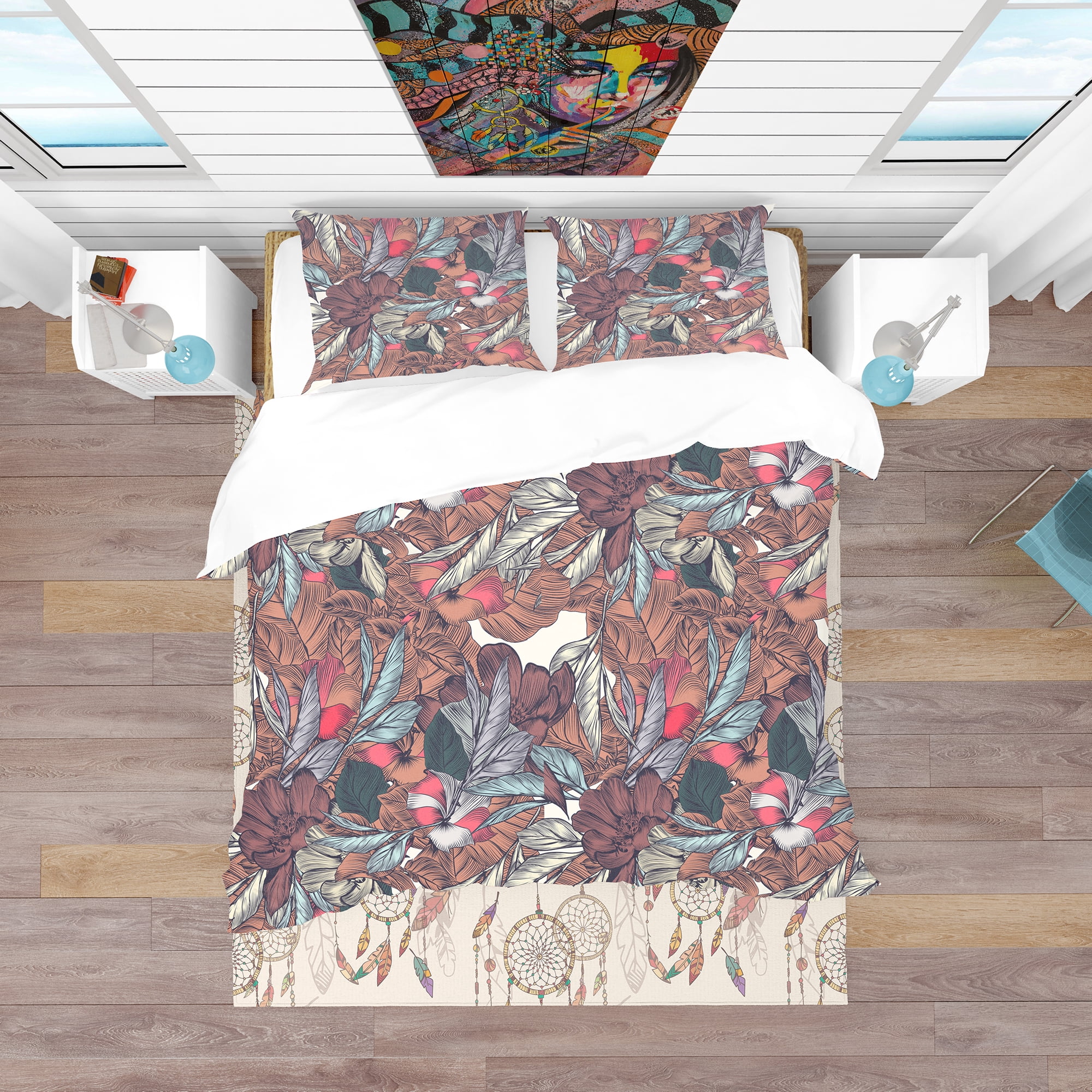 Designart 'Floral Botanical Pattern with Engraved Flowers' Bohemian & Eclectic Duvet Cover Set