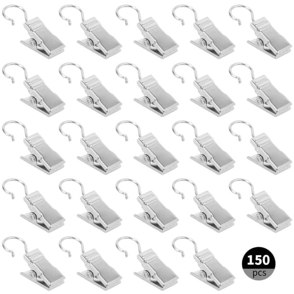 Curtain Clips Hooks, 150 Pack Stainless Iron Drapery Hooks Clips for Hanging Party String Lights Christmas Courtyards Decoration, Socks, Photos, Art Craft Display