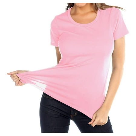 - Kavio! Women Sheer Jersey Crew Neck Short Sleeve Baby Pink S
