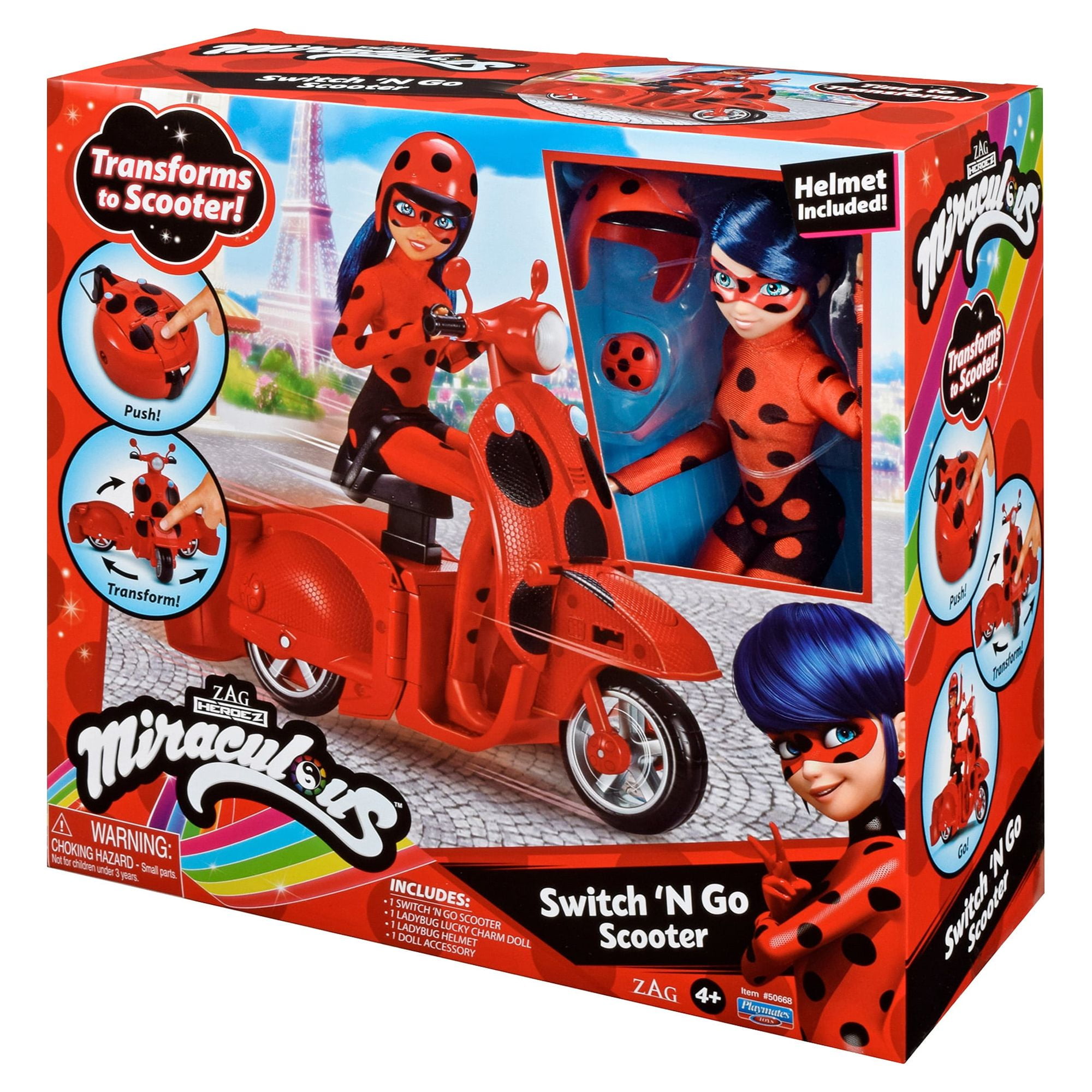  Miraculous Switch N Go Scooter with Exclusive 10.5” Ladybug  Lucky Charms Fashion Doll and Accessories : Toys & Games