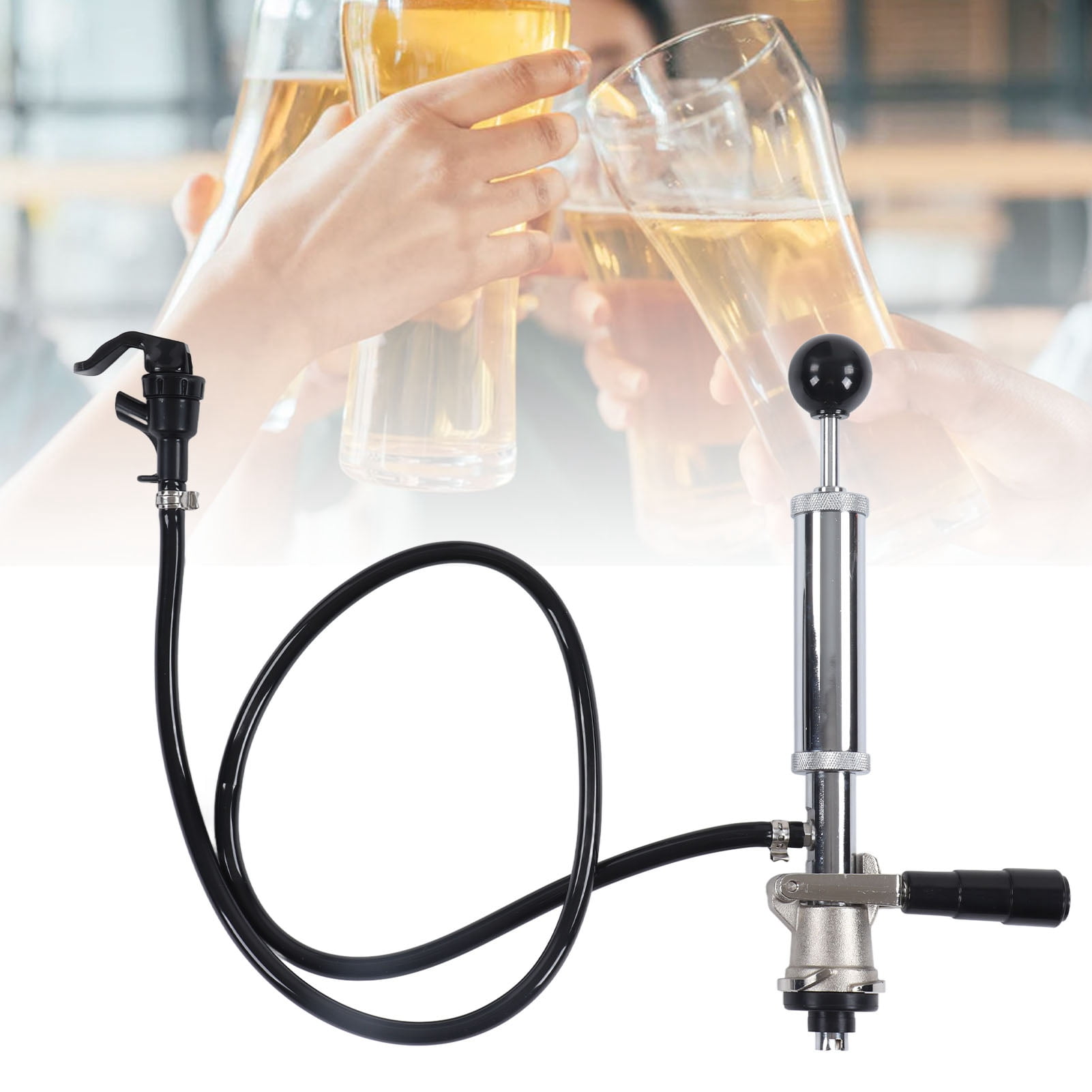 Cacagoo 11.8” Keg Tap Beer Keg Party Pump, D System Beer Taps for Kegs, Kegerator Tap Stainless Steel Probe Coupler Beer Tap with Beer Line Faucet Hose Clamps