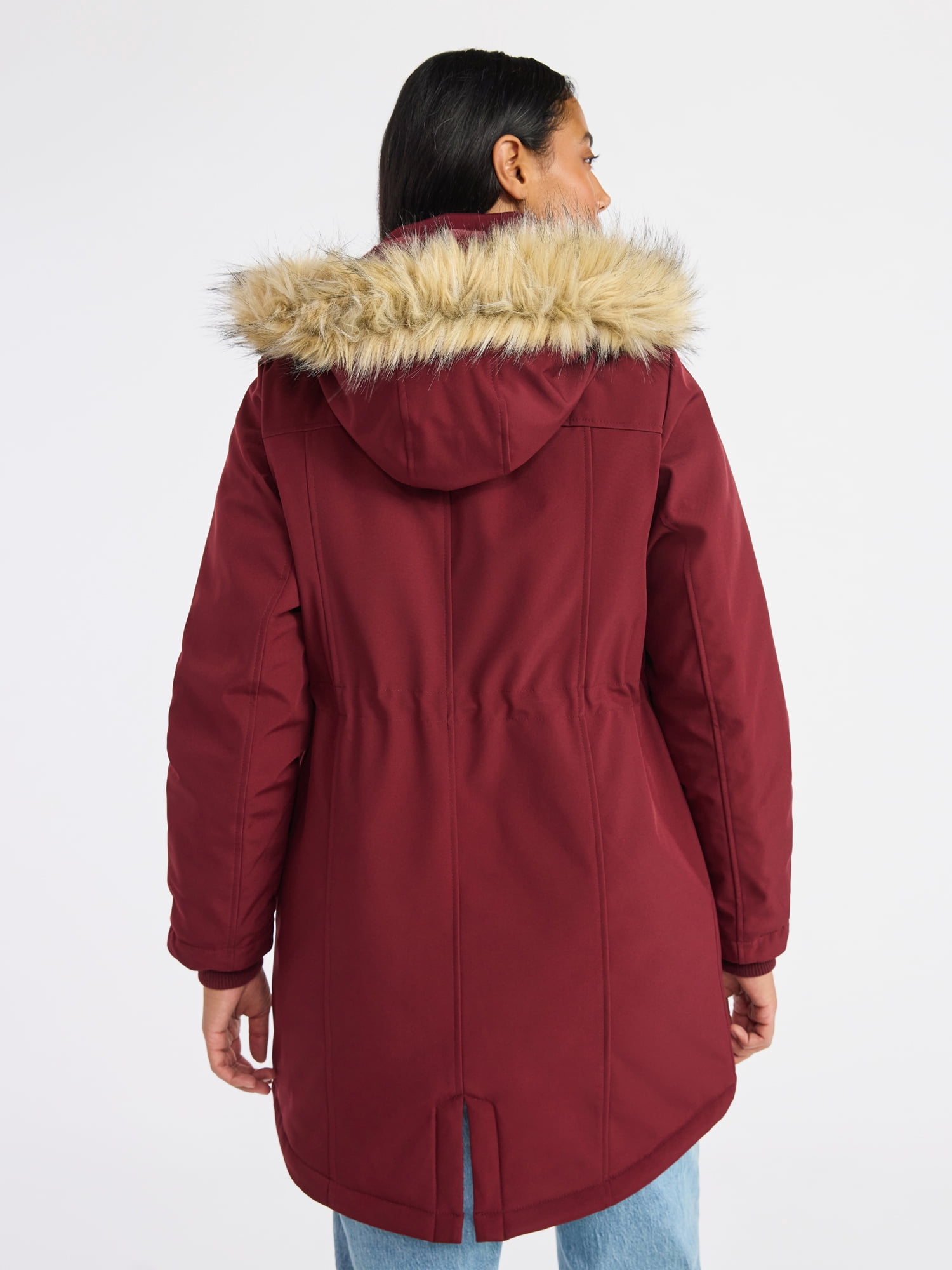 Time and Tru Women's and Women's Plus Hooded Anorak Jacket with Faux Fur Trim, Heavyweight, Sizes XS-2X