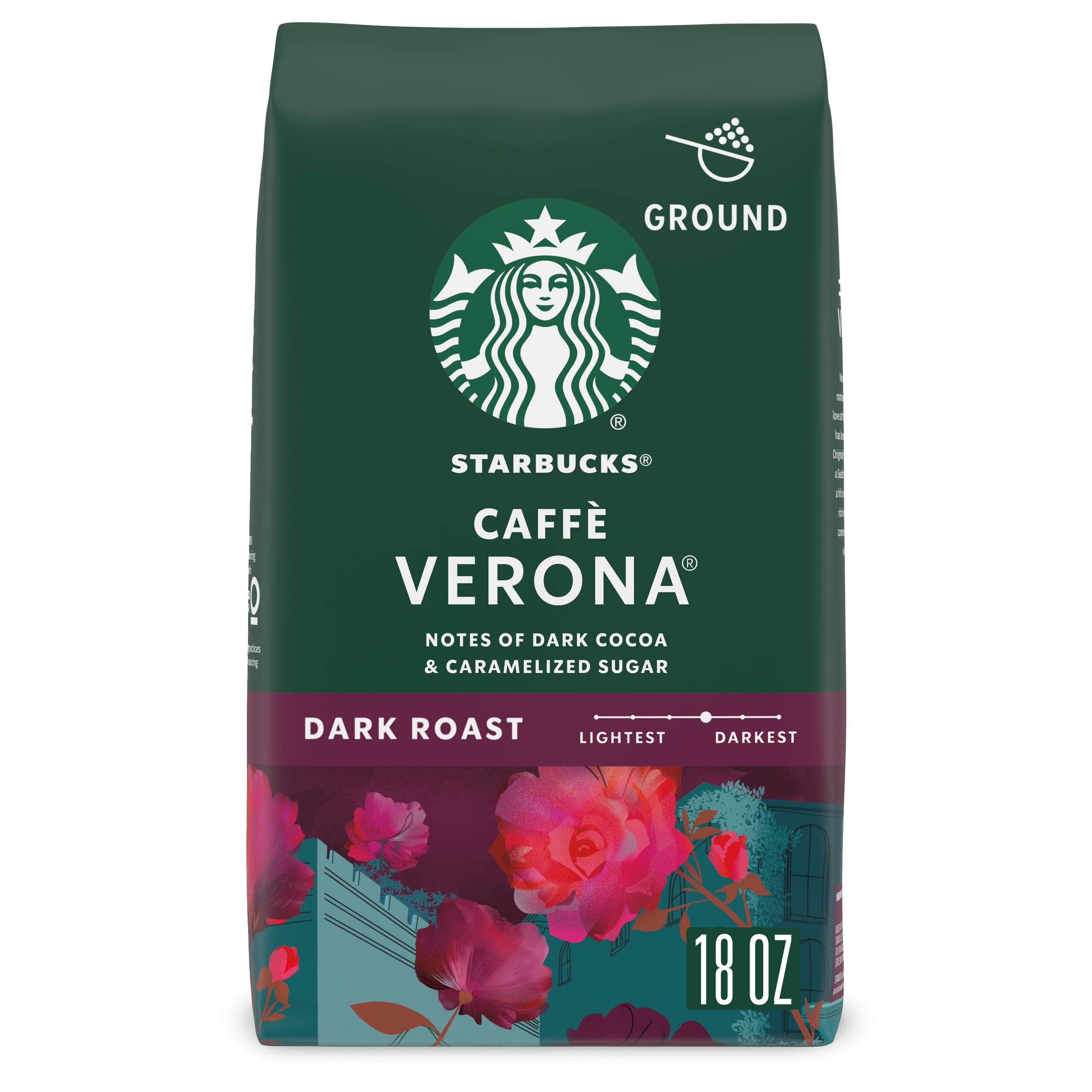 Starbucks Caff Verona, Ground Coffee, Dark Roast, 18 oz