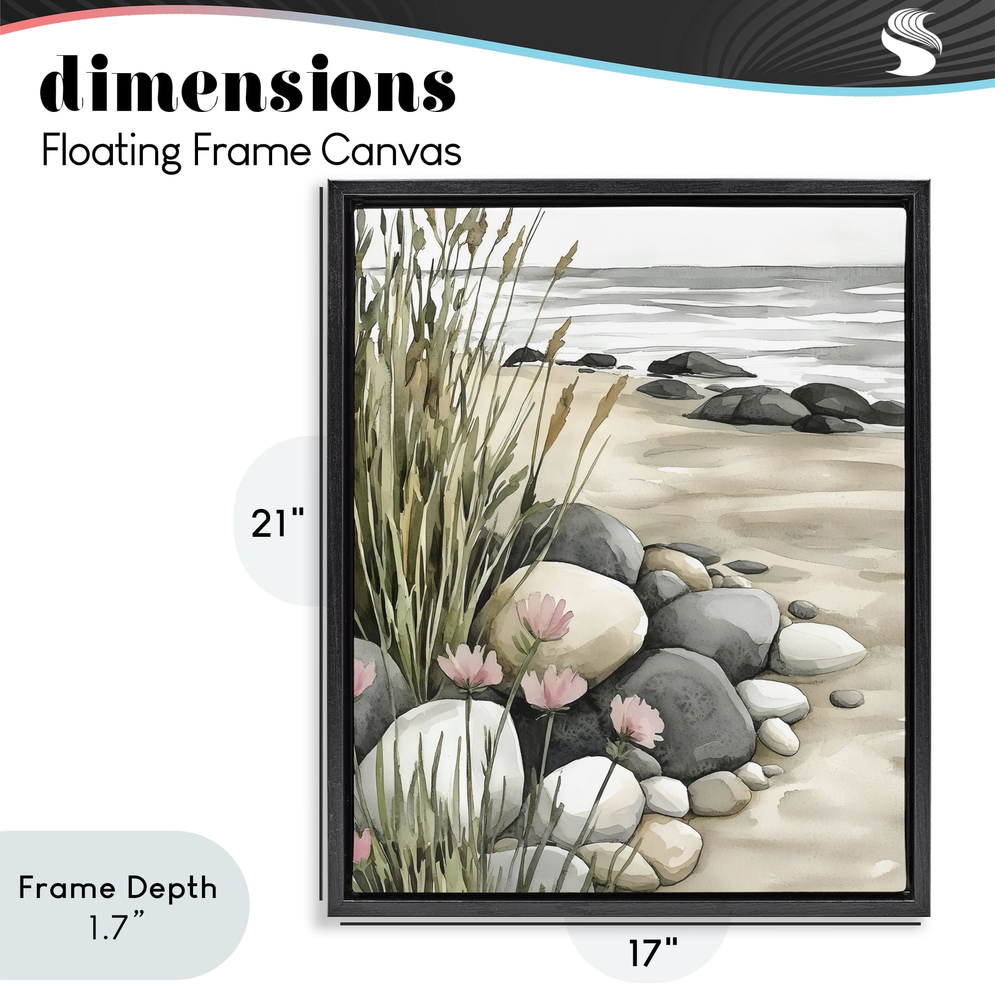 Stupell Industries Coastal Calm Pebbles Black Framed Floater Canvas Wall Art, design by Riley B