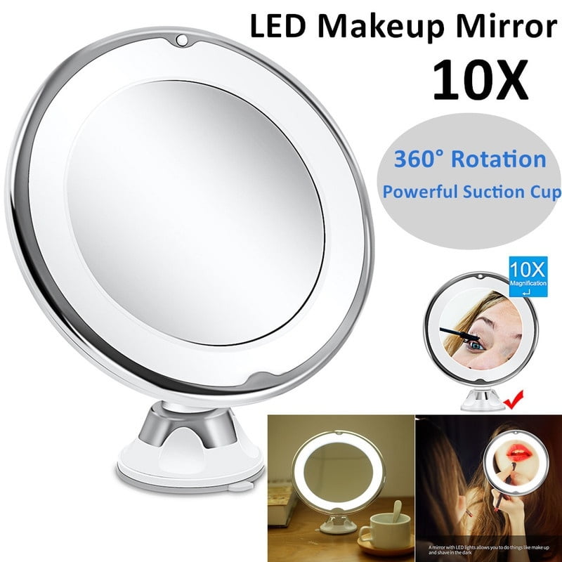 5/10X Magnification Makeup Vanity Cosmetic Beauty Bathroom Round Mirror with LED Light Suction