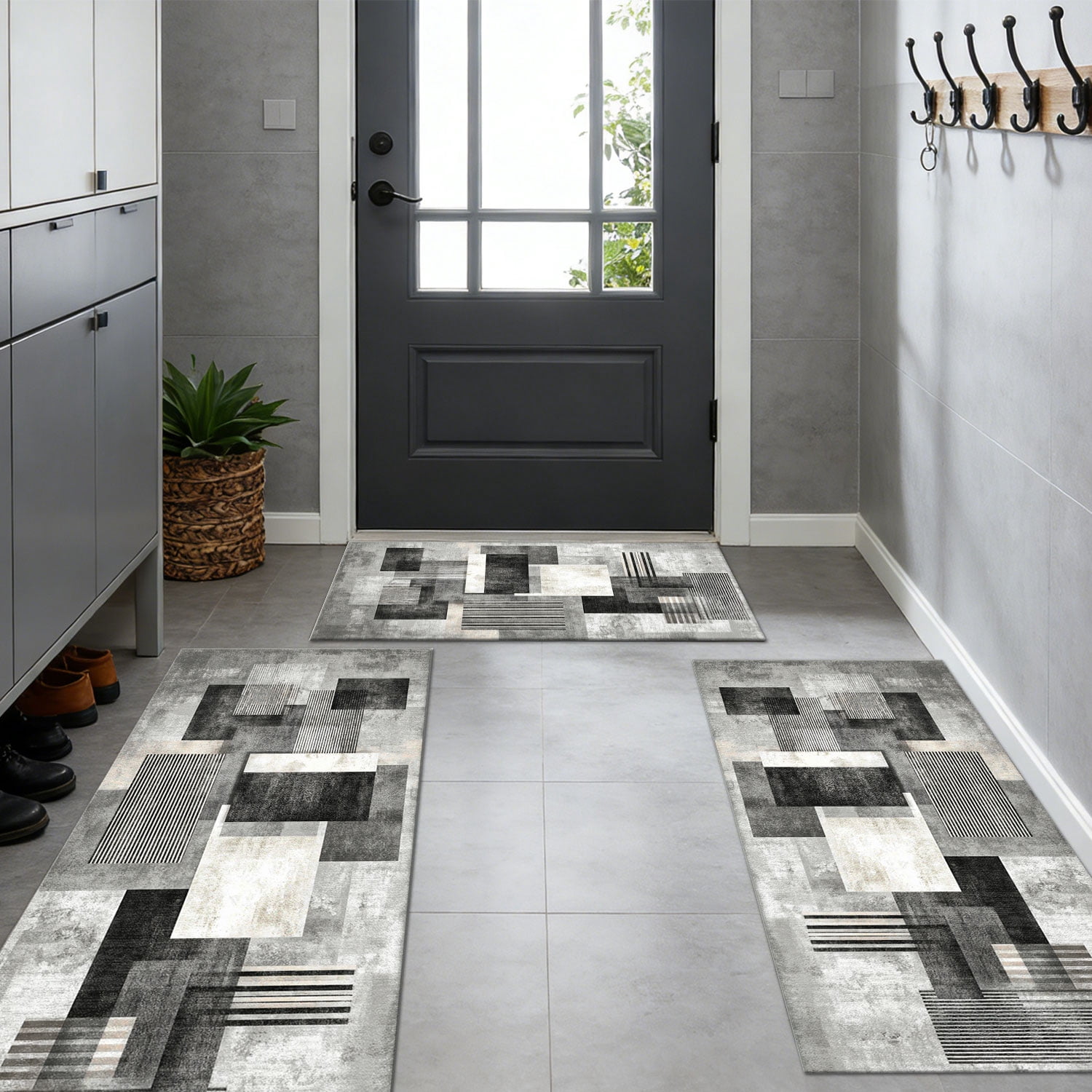 3 Piece Kitchen Rug Set, Non-Slip And Washable, Abstract Pattern Kitchen Hallway Rug, Soft And Comfortable, Suitable For Sinks, Floors, Entrances, Hallways and Bathrooms