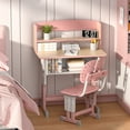 thumbnail image 3 of 2-Piece Kids Desk and Chair Set, Height Adjustable Study Table with Storage Drawer, Book Stand, Backpack Hook, and Cup Holder, Ergonomic School Desk for Children Ages 7–12, Wood & Steel Frame, 3 of 8