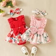 thumbnail image 5 of Douhoow Baby Girls Romper Dress, Infant Flower Print Lace Sleeveless Bowknot Jumpsuit, 5 of 7