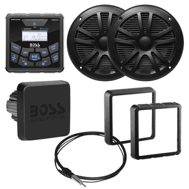 BOSS Audio Systems MCKGB450B.6 6.5 Inch Audio Speakers and Marine IPX6 Weatherproof Gauge Radio