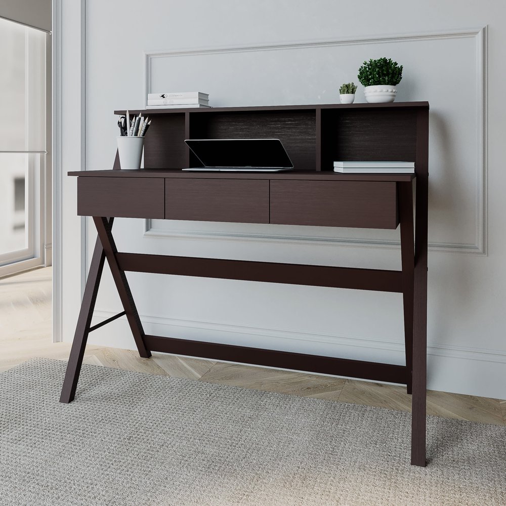 Techni Mobili 3Drawer Writing Desk with Storage Shelf, Wenge (RTA8400WN)