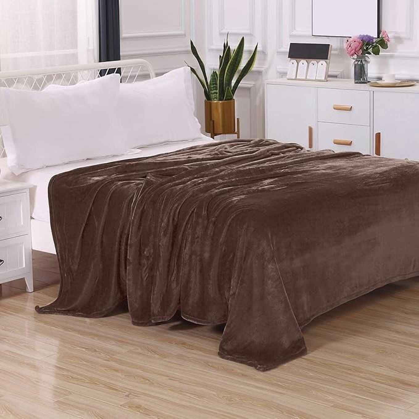 Elegant Comfort Luxury Velvety Feel Blanket, All-Season Lightweight Blanket, Ultra Plush, Soft, Flannel Fleece for Couch, Sofa, Bed, Travel, Solid Design,Full/Queen, Brown