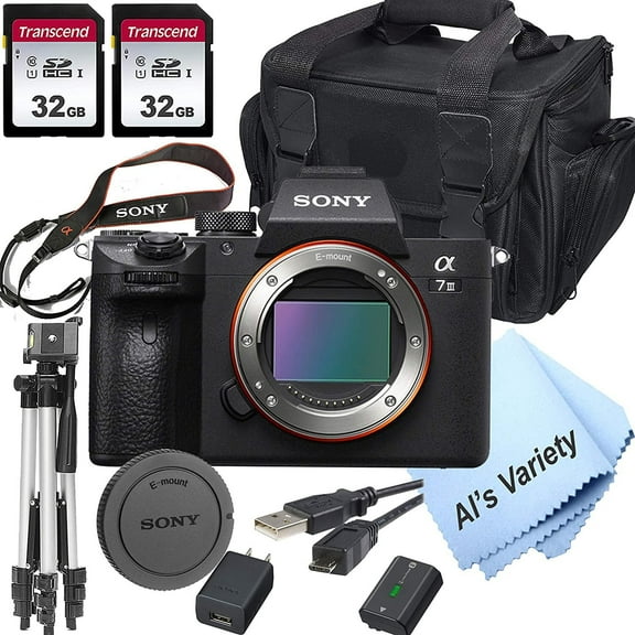 Sony a7 III Full-Frame Mirrorless Interchangeable-Lens Camera with 3-Inch LCD Body Only, Tripod, Case, and More 11pc Bundle (International Version)
