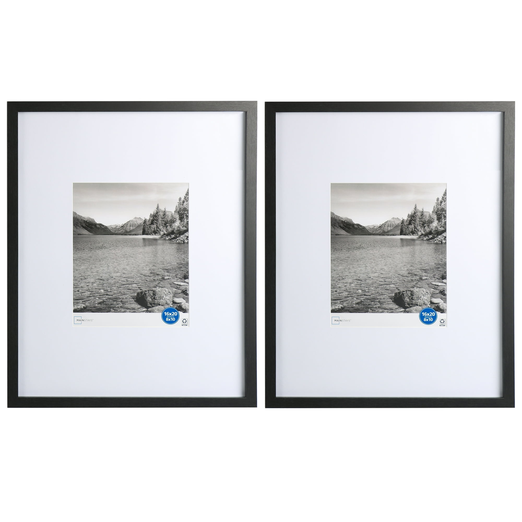 Mainstays Black 2-Piece Gallery Wall Picture Frame Set, Matted Wall Photo Frame, Fits 8 x 10 Photos