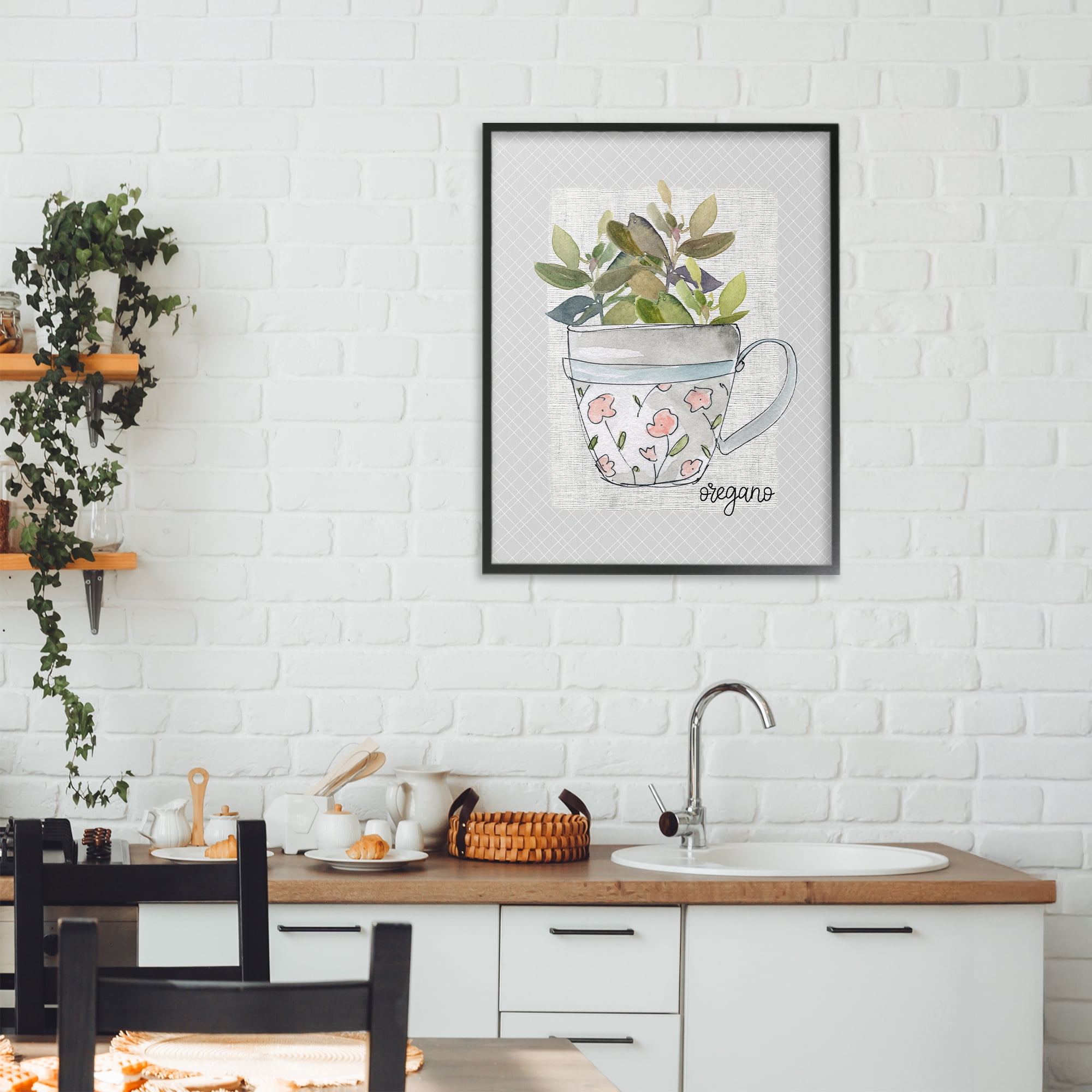 Stupell Industries Oregano Herb Mug Black Framed Giclee Art, design by Livi Finn