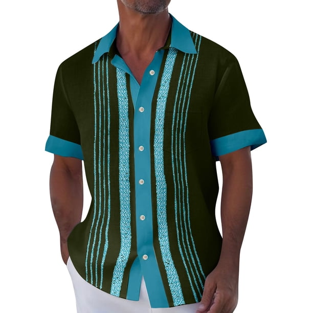 Hawaiian Shirt For Men, Men's Vintage Button Down Bowling Shirts Short Sleeve Summer Beach Shirt M
