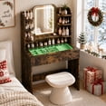 thumbnail image 3 of ICEELF Small Vanity Desk for Girls with Tempered Glass Top, Smart RGB Drawer, APP & Remote, 6000+ Colors, Music Sync, Timer, 3-Color LED Mirror, 5 Shelves, Vintage Brown, 3 of 10