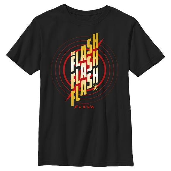 Boy's The Flash Triple Gold Logo Graphic Tee Black Medium
