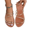 thumbnail image 4 of Fankiway Women's Metallic Thin Strap Flat Sandals Non-Slip Comfortable Slide Summer Gold 9, 4 of 7