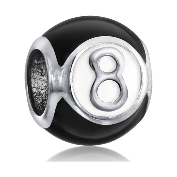 Bling Jewelry Womens Lucky Pool Player 8 Ball Charm Bead Sterling Silver for European Bracelet