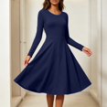 thumbnail image 2 of KHONTS Women's Crew Neck A-Line Mini Dress Long Sleeve Flowy Casual Dresses Elegant Going out Solid Color Slim Dress Blue XXXL, 2 of 4