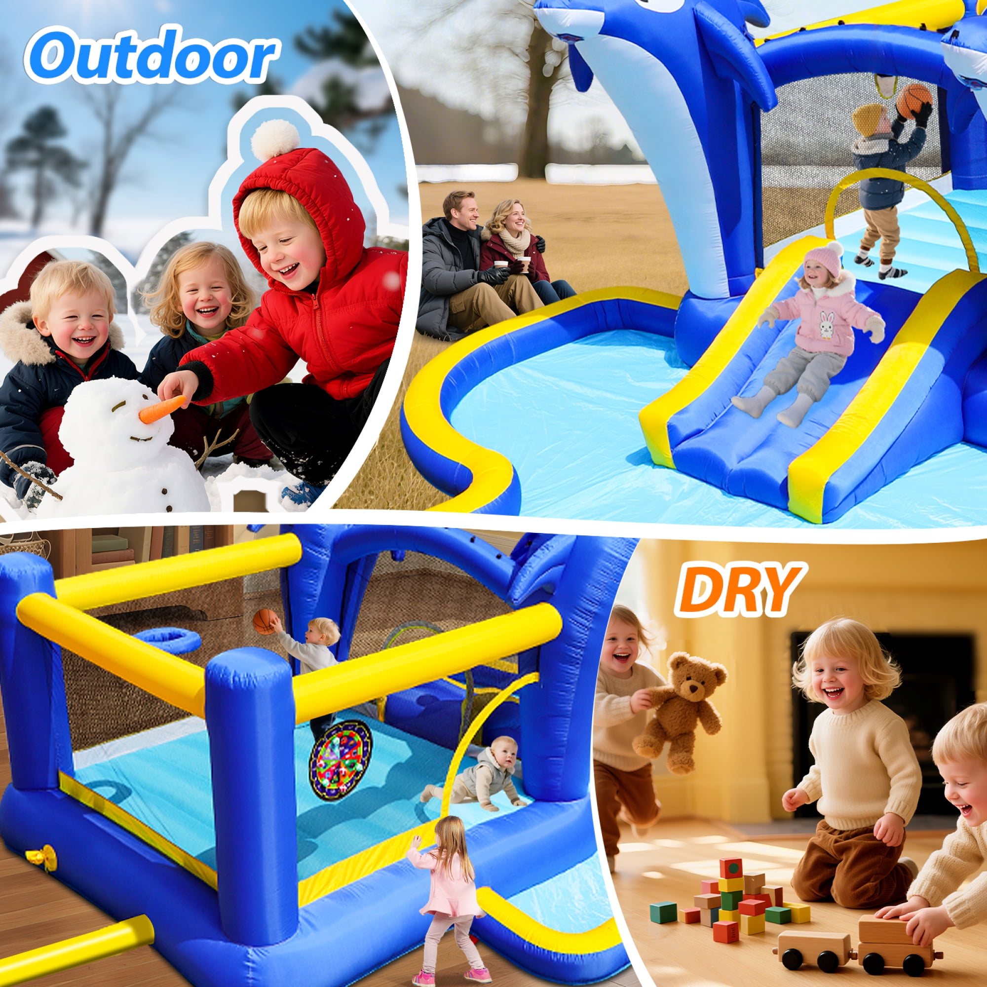 NOBOLEA 8 in1 Dolphin Bounce House Water Slide with Blower, Inflatable Water Park for Kids Outdoor Backyard Fun