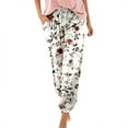 thumbnail image 3 of Womens Casual Pants Floral Printed Elastic Waist Drawstring Boho Joggers with Pockets Fall Beach Loose Slik Slacks for Women White M, 3 of 5
