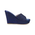 thumbnail image 3 of BLISSFUL STEP Sandales à Talons Compensés à Enfiler à Plateforme Pailletée pour Femmes Bleu Marine 6,5, 3 of 7