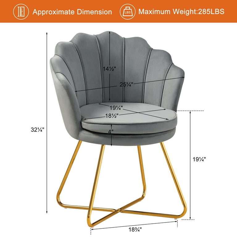 Furniliving Contemporary Velvet Seashell Accent Chair Upholstered