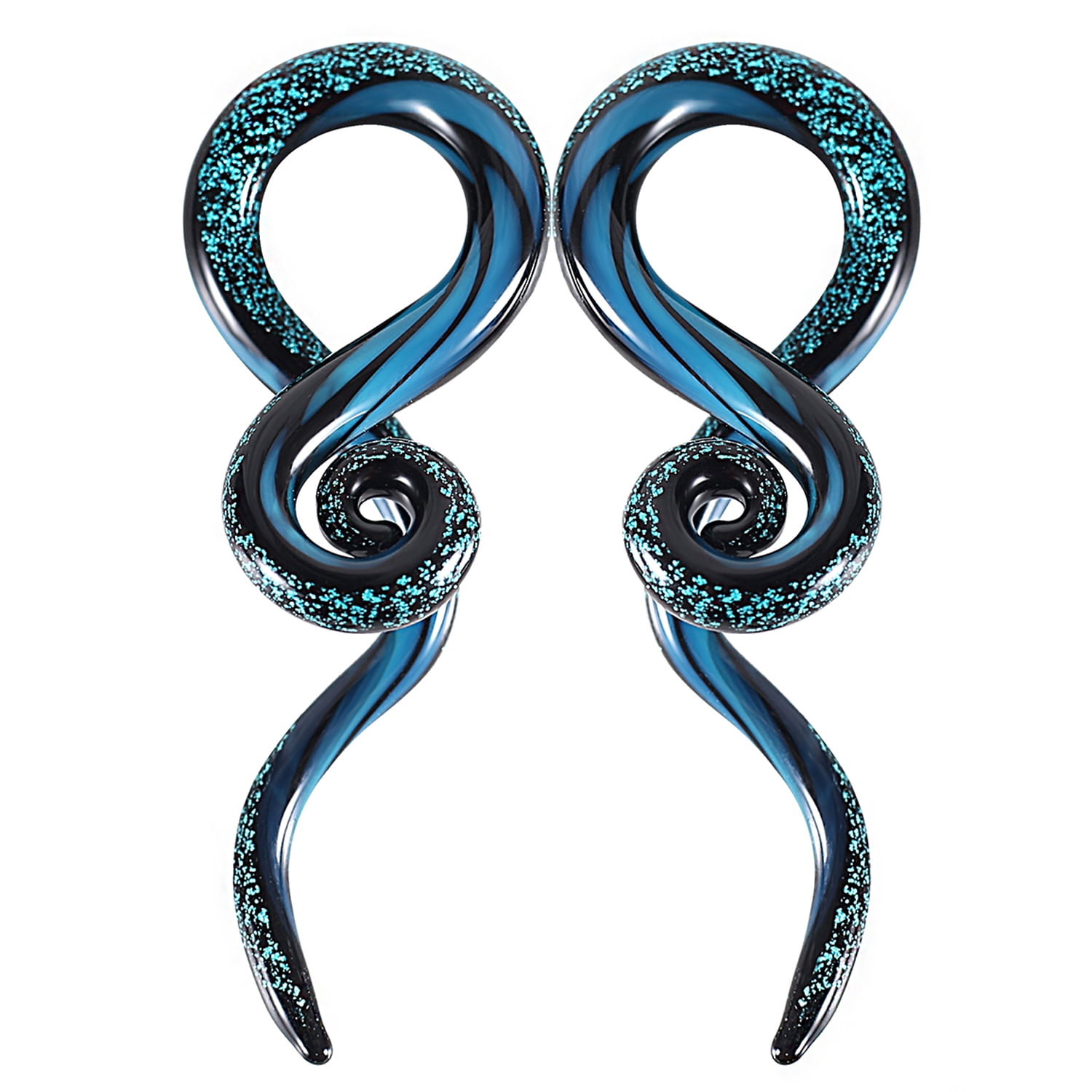 BodyJ4You 2PC Glass Ear Hanger Tapers 8G-2G Iridescent Blue Handmade Earrings 