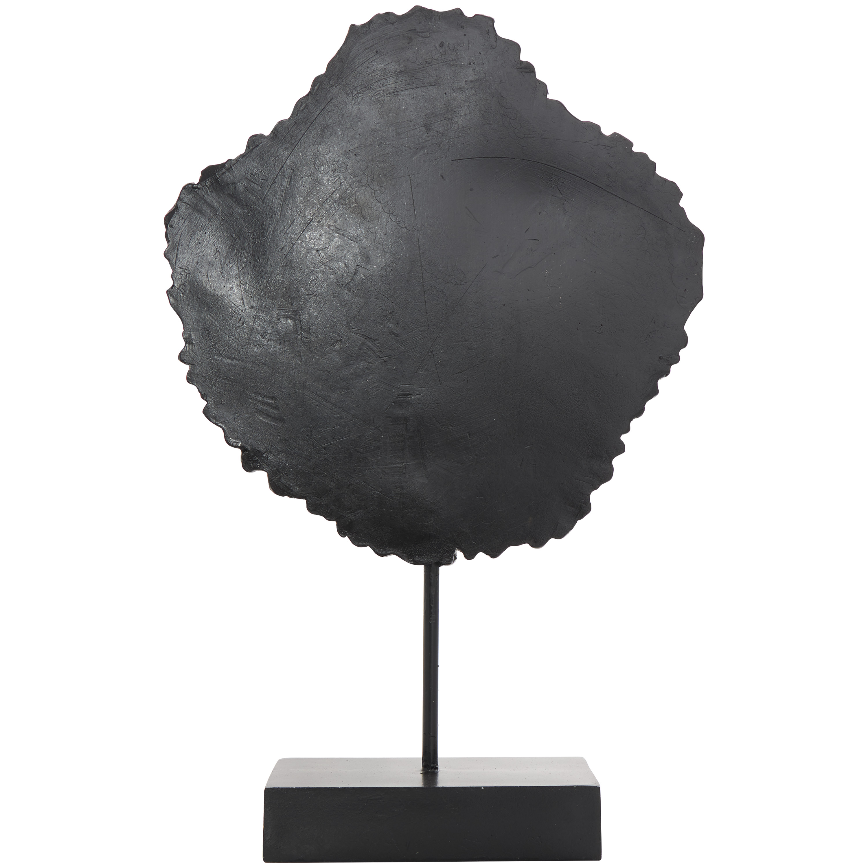 11" x 17" Brown Resin Abstract Carved Tribal Sculpture with Black Stand and Wavy Edge, by DecMode