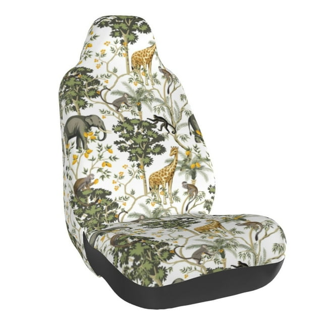 Wukai Vintage Animals Palm Tree Full Set Car Seat Covers with Soft Padding Universal Auto Front Seats Protector and Cushion Mat