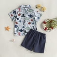thumbnail image 4 of Fortune 2 Pcs Tenues de Plage pour Garçon Tout-Petit, Chemise à Manches Courtes avec Col à Revers et Imprimé Poisson Dessin Animé + Shorts, 4 of 8