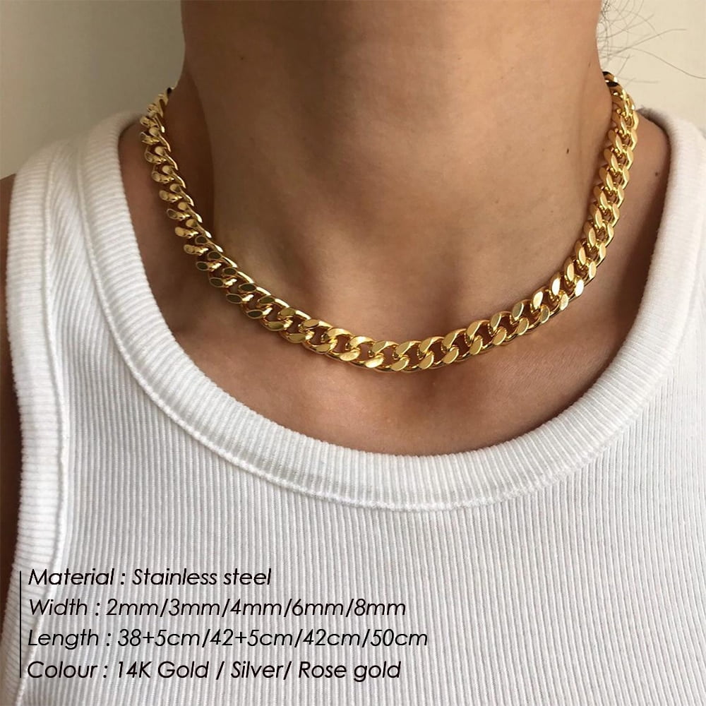 Classic Stainless Steel Gold Color Basic Chain for Women Necklace Flat  Snake Miami Curb Twist Rope Style for Layered Women Neck - AliExpress