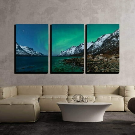 Lighted Wall Art Home wall26 - 3 Piece Canvas Wall Art - Northern Lights Aurora Borealis in Norway - Modern Home Decor Stretched and Framed Ready to Hang - 24