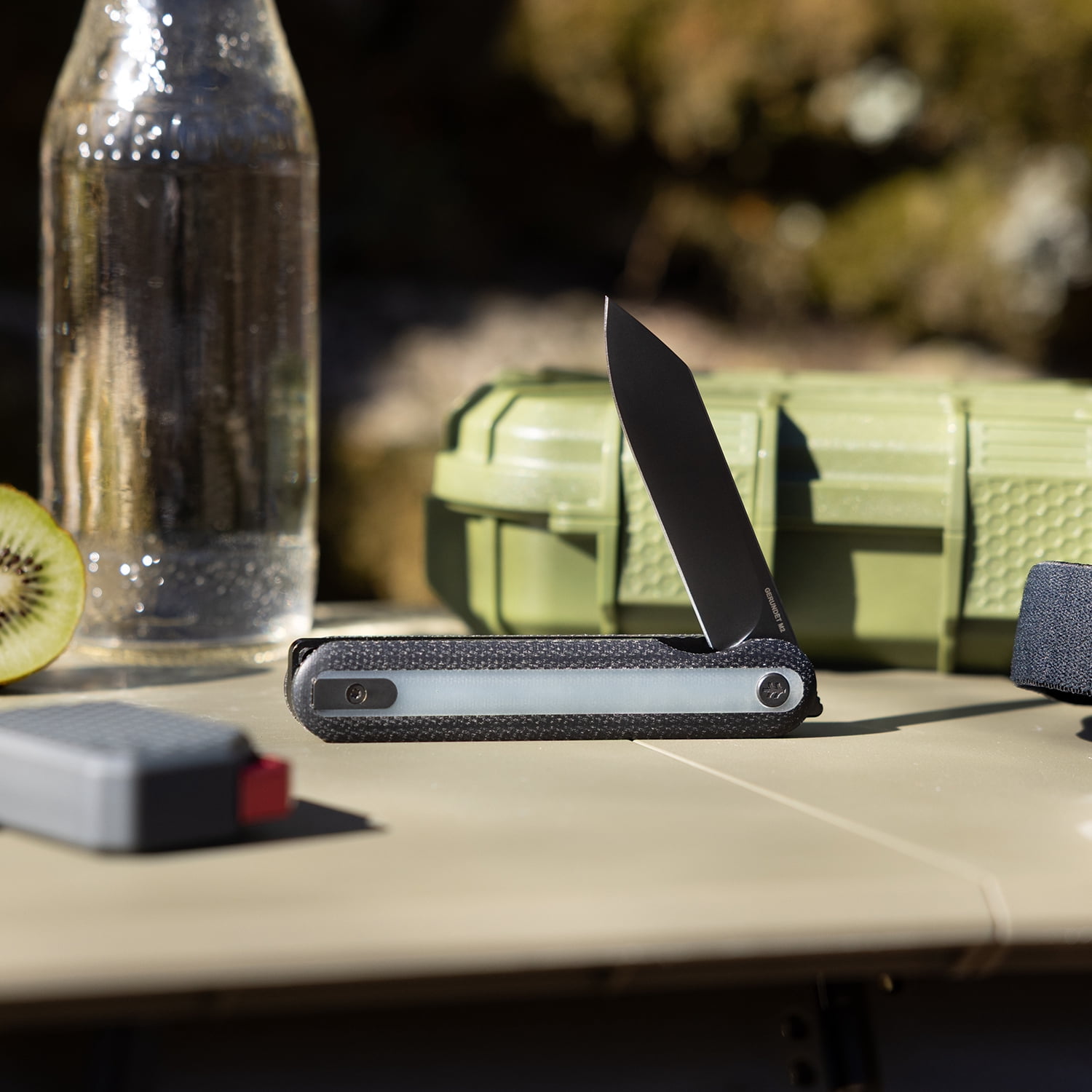 Swiss Tech GERUNDET M2 Black Micarta Folding Knife, Jade G-10 Inlay, 14C28N Steel