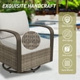 thumbnail image 4 of INTER HUT Vista Oasis 7-Person Brown Wicker Outdoor Seating Group Patio Swivel Chair Set with Beige Cushion for Deck Porch Garden Backyard, 4 of 11